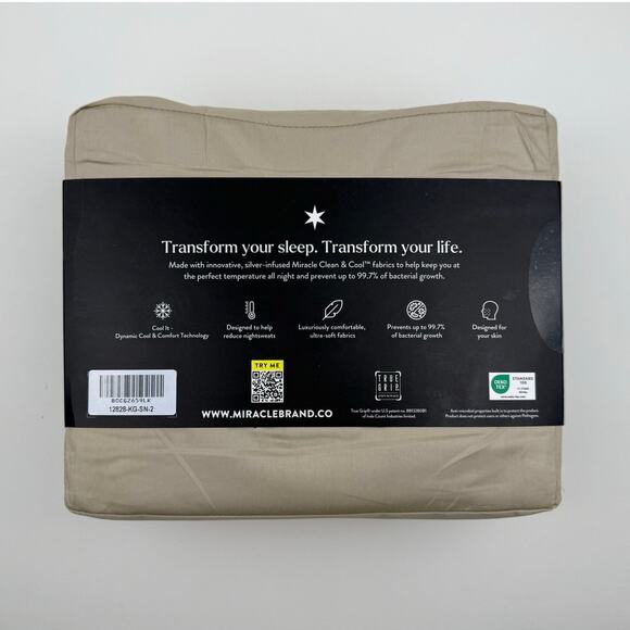 Miracle Made Sheet Set KING Luxe Self-Cooling Self-Cleaning Sateen SAND Tan NWT - Picture 4 of 7